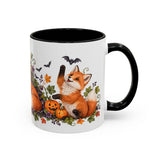 Halloween Fox Mug, Moonlit Pumpkins, Cute Animal Lover Gift, Watercolor Ceramic Coffee Cup, 11oz 15oz — 11oz / Black — right