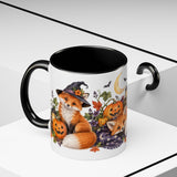 Halloween Fox Mug, Moonlit Pumpkins, Cute Animal Lover Gift, Watercolor Ceramic Coffee Cup, 11oz 15oz — 11oz / Black — context-2