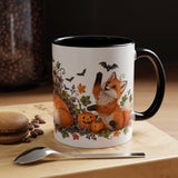 Halloween Fox Mug, Moonlit Pumpkins, Cute Animal Lover Gift, Watercolor Ceramic Coffee Cup, 11oz 15oz — 11oz / Black — context-1