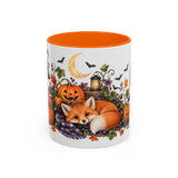 Halloween Fox Mug, Moonlit Pumpkins, Cute Animal Lover Gift, Watercolor Ceramic Coffee Cup, 11oz 15oz — 11oz / Orange — front