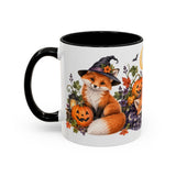 Halloween Fox Mug, Moonlit Pumpkins, Cute Animal Lover Gift, Watercolor Ceramic Coffee Cup, 11oz 15oz — 11oz / Black — left