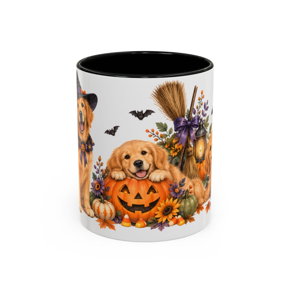 Halloween Golden Retriever Mug, Harvest Haunt, Cute Animal Lover Gift, Watercolor Ceramic Coffee Cup, 11oz 15oz — 11oz / Black — front