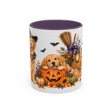 Halloween Golden Retriever Mug, Harvest Haunt, Cute Animal Lover Gift, Watercolor Ceramic Coffee Cup, 11oz 15oz — 11oz / Purple — front