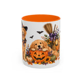 Halloween Golden Retriever Mug, Harvest Haunt, Cute Animal Lover Gift, Watercolor Ceramic Coffee Cup, 11oz 15oz — 11oz / Orange — front