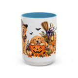 Halloween Golden Retriever Mug, Harvest Haunt, Cute Animal Lover Gift, Watercolor Ceramic Coffee Cup, 11oz 15oz — 15oz / Light Blue — front