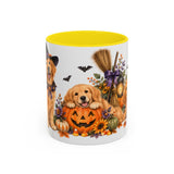 Halloween Golden Retriever Mug, Harvest Haunt, Cute Animal Lover Gift, Watercolor Ceramic Coffee Cup, 11oz 15oz — 11oz / Yellow — front