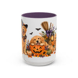 Halloween Golden Retriever Mug, Harvest Haunt, Cute Animal Lover Gift, Watercolor Ceramic Coffee Cup, 11oz 15oz — 15oz / Purple — front
