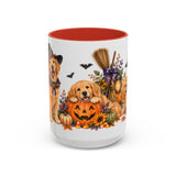 Halloween Golden Retriever Mug, Harvest Haunt, Cute Animal Lover Gift, Watercolor Ceramic Coffee Cup, 11oz 15oz — 15oz / Red — front
