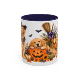 Halloween Golden Retriever Mug, Harvest Haunt, Cute Animal Lover Gift, Watercolor Ceramic Coffee Cup, 11oz 15oz — 11oz / Navy — front