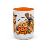 Halloween Golden Retriever Mug, Harvest Haunt, Cute Animal Lover Gift, Watercolor Ceramic Coffee Cup, 11oz 15oz — 15oz / Orange — front
