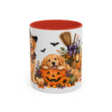 Halloween Golden Retriever Mug, Harvest Haunt, Cute Animal Lover Gift, Watercolor Ceramic Coffee Cup, 11oz 15oz — 11oz / Red — front