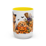 Halloween Golden Retriever Mug, Harvest Haunt, Cute Animal Lover Gift, Watercolor Ceramic Coffee Cup, 11oz 15oz — 15oz / Yellow — front
