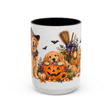 Halloween Golden Retriever Mug, Harvest Haunt, Cute Animal Lover Gift, Watercolor Ceramic Coffee Cup, 11oz 15oz — 15oz / Black — front