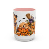 Halloween Golden Retriever Mug, Harvest Haunt, Cute Animal Lover Gift, Watercolor Ceramic Coffee Cup, 11oz 15oz — 15oz / Pink — front
