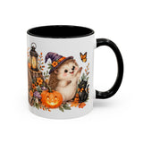 Halloween Hedgehog Mug, Toadstool Spells, Cute Animal Lover Gift, Watercolor Ceramic Coffee Cup, 11oz 15oz — 11oz / Black — right