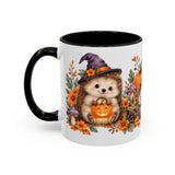 Halloween Hedgehog Mug, Toadstool Spells, Cute Animal Lover Gift, Watercolor Ceramic Coffee Cup, 11oz 15oz — 11oz / Black — left