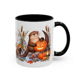 Halloween Otter Mug, Spooky River, Cute Animal Lover Gift, Watercolor Ceramic Coffee Cup, 11oz 15oz — 11oz / Black — right
