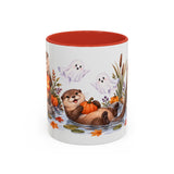 Halloween Otter Mug, Spooky River, Cute Animal Lover Gift, Watercolor Ceramic Coffee Cup, 11oz 15oz — 11oz / Red — front