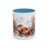 Halloween Otter Mug, Spooky River, Cute Animal Lover Gift, Watercolor Ceramic Coffee Cup, 11oz 15oz — 11oz / Light Blue — front