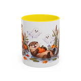 Halloween Otter Mug, Spooky River, Cute Animal Lover Gift, Watercolor Ceramic Coffee Cup, 11oz 15oz — 11oz / Yellow — front
