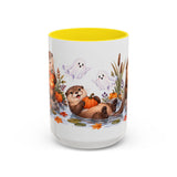 Halloween Otter Mug, Spooky River, Cute Animal Lover Gift, Watercolor Ceramic Coffee Cup, 11oz 15oz — 15oz / Yellow — front