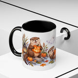 Halloween Otter Mug, Spooky River, Cute Animal Lover Gift, Watercolor Ceramic Coffee Cup, 11oz 15oz — 11oz / Black — context-2