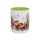 Halloween Otter Mug, Spooky River, Cute Animal Lover Gift, Watercolor Ceramic Coffee Cup, 11oz 15oz — 11oz / Light Green — front