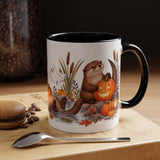 Halloween Otter Mug, Spooky River, Cute Animal Lover Gift, Watercolor Ceramic Coffee Cup, 11oz 15oz — 11oz / Black — context-1