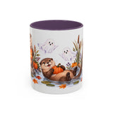 Halloween Otter Mug, Spooky River, Cute Animal Lover Gift, Watercolor Ceramic Coffee Cup, 11oz 15oz — 11oz / Purple — front