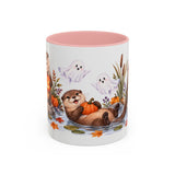 Halloween Otter Mug, Spooky River, Cute Animal Lover Gift, Watercolor Ceramic Coffee Cup, 11oz 15oz — 11oz / Pink — front