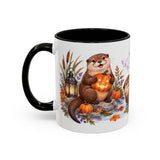 Halloween Otter Mug, Spooky River, Cute Animal Lover Gift, Watercolor Ceramic Coffee Cup, 11oz 15oz — 11oz / Black — left
