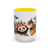 Halloween Panda Mug, Ghost Lanterns, Cute Animal Lover Gift, Watercolor Ceramic Coffee Cup, 11oz 15oz — 15oz / Yellow — front