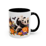 Halloween Panda Mug, Ghost Lanterns, Cute Animal Lover Gift, Watercolor Ceramic Coffee Cup, 11oz 15oz — 11oz / Black — right