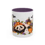 Halloween Panda Mug, Ghost Lanterns, Cute Animal Lover Gift, Watercolor Ceramic Coffee Cup, 11oz 15oz — 11oz / Purple — front