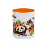 Halloween Panda Mug, Ghost Lanterns, Cute Animal Lover Gift, Watercolor Ceramic Coffee Cup, 11oz 15oz — 11oz / Orange — front