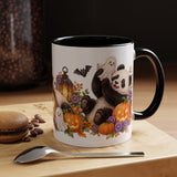 Halloween Panda Mug, Ghost Lanterns, Cute Animal Lover Gift, Watercolor Ceramic Coffee Cup, 11oz 15oz — 11oz / Black — context-1