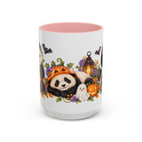 Halloween Panda Mug, Ghost Lanterns, Cute Animal Lover Gift, Watercolor Ceramic Coffee Cup, 11oz 15oz — 15oz / Pink — front