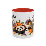 Halloween Panda Mug, Ghost Lanterns, Cute Animal Lover Gift, Watercolor Ceramic Coffee Cup, 11oz 15oz — 11oz / Red — front