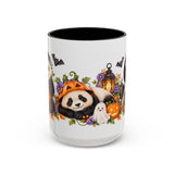 Halloween Panda Mug, Ghost Lanterns, Cute Animal Lover Gift, Watercolor Ceramic Coffee Cup, 11oz 15oz — 15oz / Black — front