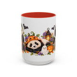 Halloween Panda Mug, Ghost Lanterns, Cute Animal Lover Gift, Watercolor Ceramic Coffee Cup, 11oz 15oz — 15oz / Red — front