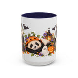 Halloween Panda Mug, Ghost Lanterns, Cute Animal Lover Gift, Watercolor Ceramic Coffee Cup, 11oz 15oz — 15oz / Navy — front