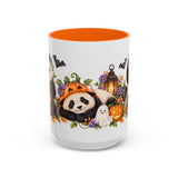 Halloween Panda Mug, Ghost Lanterns, Cute Animal Lover Gift, Watercolor Ceramic Coffee Cup, 11oz 15oz — 15oz / Orange — front