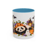 Halloween Panda Mug, Ghost Lanterns, Cute Animal Lover Gift, Watercolor Ceramic Coffee Cup, 11oz 15oz — 11oz / Light Blue — front