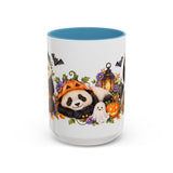 Halloween Panda Mug, Ghost Lanterns, Cute Animal Lover Gift, Watercolor Ceramic Coffee Cup, 11oz 15oz — 15oz / Light Blue — front
