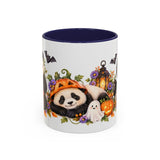 Halloween Panda Mug, Ghost Lanterns, Cute Animal Lover Gift, Watercolor Ceramic Coffee Cup, 11oz 15oz — 11oz / Navy — front
