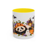 Halloween Panda Mug, Ghost Lanterns, Cute Animal Lover Gift, Watercolor Ceramic Coffee Cup, 11oz 15oz — 11oz / Yellow — front