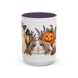 Halloween Rabbit Mug, Witch Garden, Cute Animal Lover Gift, Watercolor Ceramic Coffee Cup, 11oz 15oz — 15oz / Purple — front