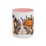 Halloween Rabbit Mug, Witch Garden, Cute Animal Lover Gift, Watercolor Ceramic Coffee Cup, 11oz 15oz — 11oz / Pink — front