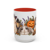Halloween Rabbit Mug, Witch Garden, Cute Animal Lover Gift, Watercolor Ceramic Coffee Cup, 11oz 15oz — 15oz / Red — front