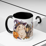 Halloween Rabbit Mug, Witch Garden, Cute Animal Lover Gift, Watercolor Ceramic Coffee Cup, 11oz 15oz — 11oz / Black — context-2